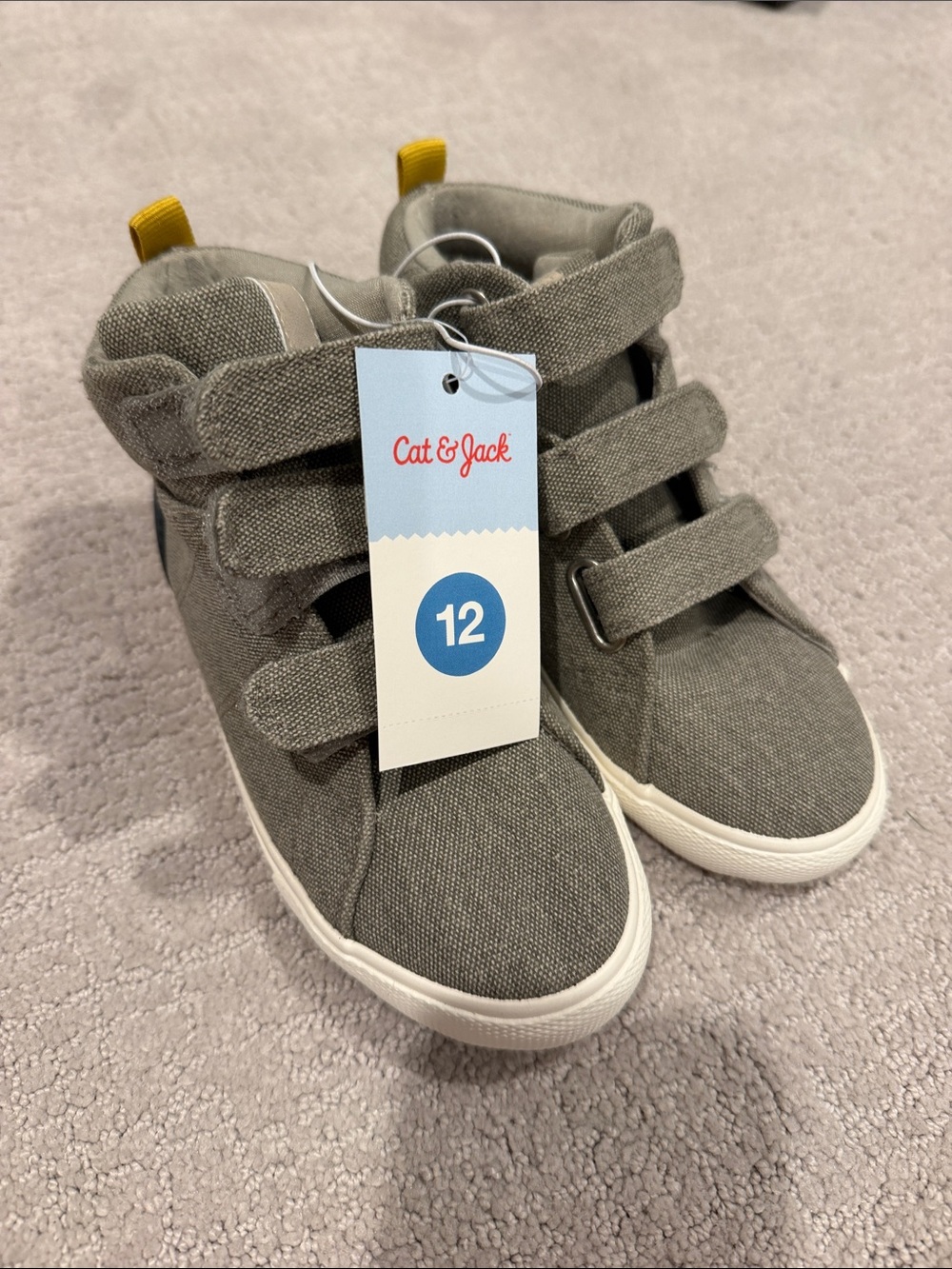 NWT Cat & Jack Gray Canvas High-Top Sneakers with Yellow Pull Tabs